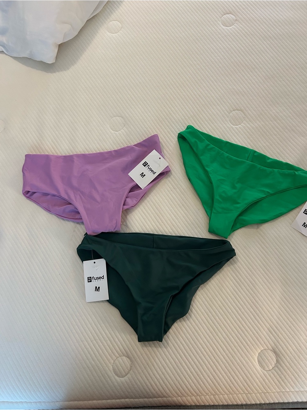 Fused Womens Bikini Bottoms Set - Lavender, Green, Forest Green - M